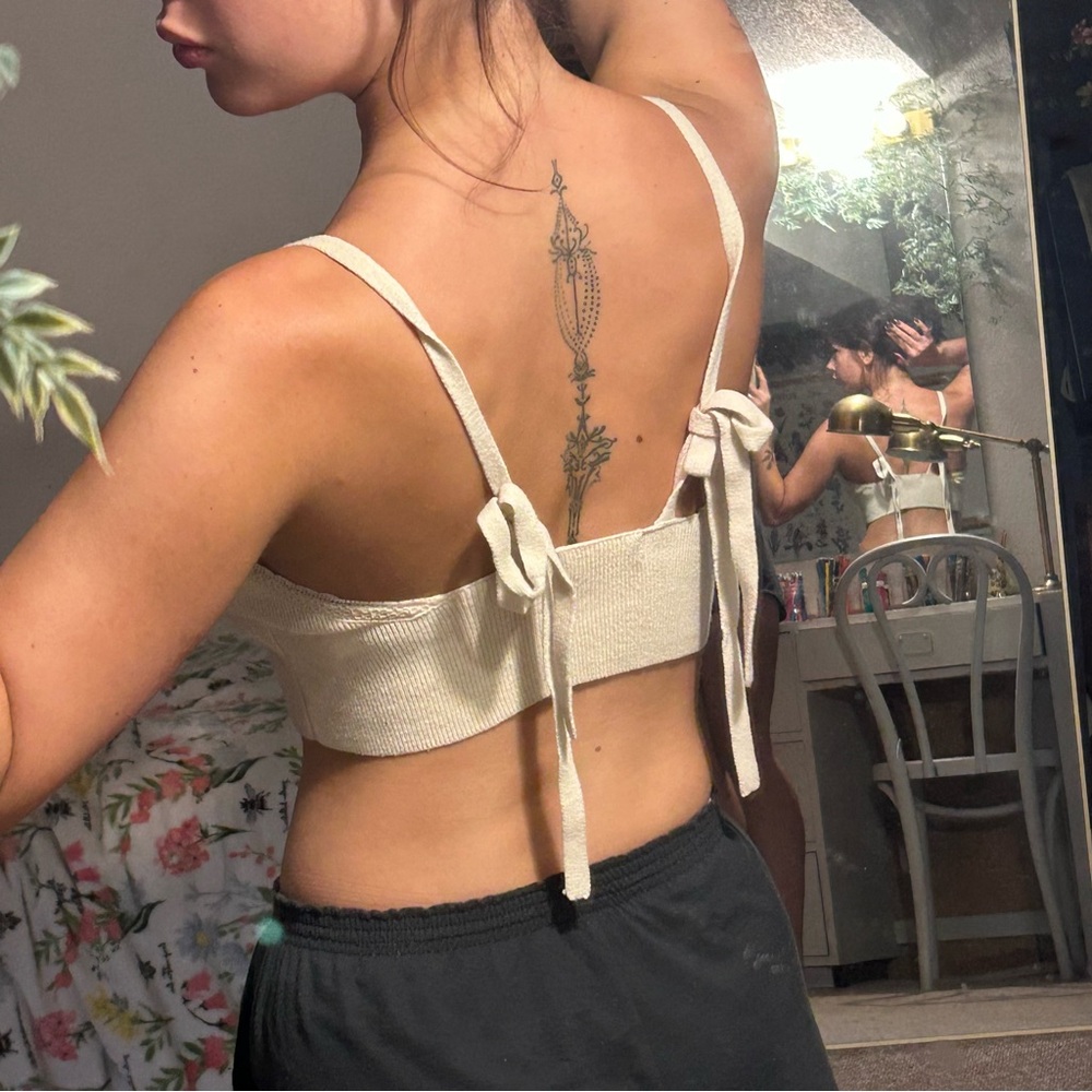 uo cream lacy tank top with button-up front and tie straps - Picture 2 of 3